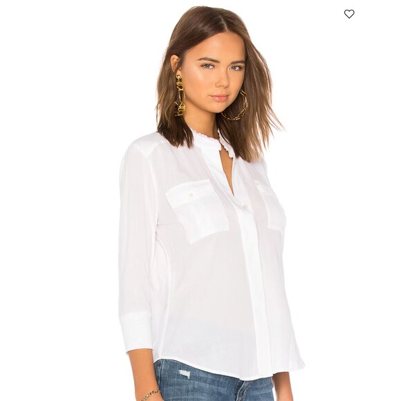 James Perse Shirt Women 1 White Collarless Safari Cotton Button Front 3/4 Sleeve - Picture 2 of 14